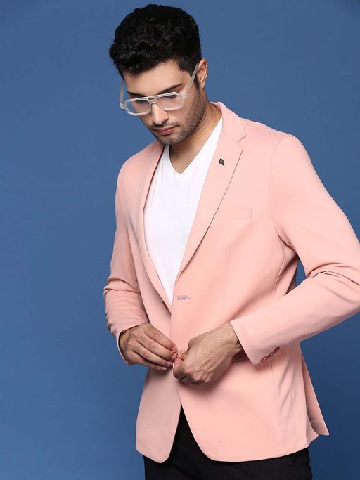 SHOWOFFFF Mens Peach Slim Fit Single Breasted Blazer