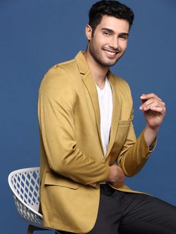 SHOWOFF - Mens Mustard Slim Fit Single Breasted Blazer