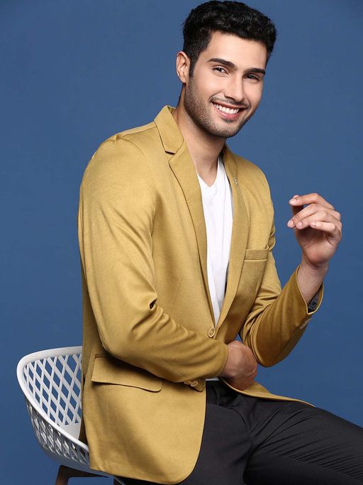 SHOWOFFFF Mens Mustard Slim Fit Single Breasted Blazer