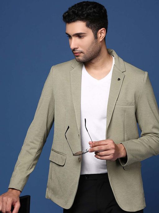 SHOWOFFFF Mens Green Slim Fit Single Breasted Blazer