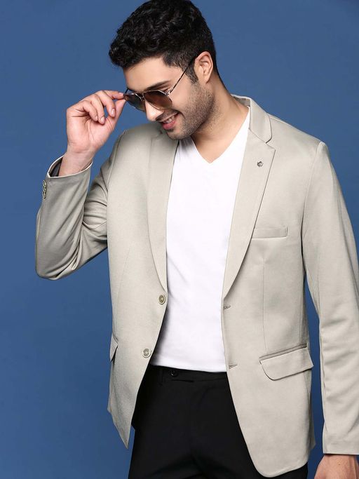 SHOWOFFFF Mens Grey Slim Fit Single Breasted Blazer