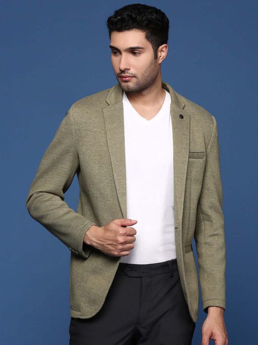 SHOWOFFFF Mens Green Slim Fit Single Breasted Blazer