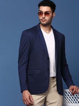 SHOWOFF - Mens Navy Blue Slim Fit Single Breasted Blazer