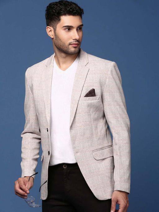 SHOWOFFFF Mens Grey Slim Fit Single Breasted Blazer