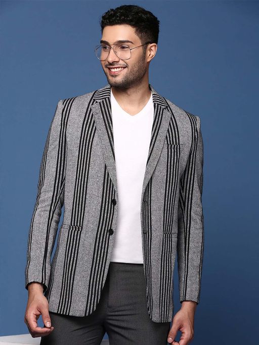 SHOWOFFFF Mens Grey Slim Fit Single Breasted Blazer