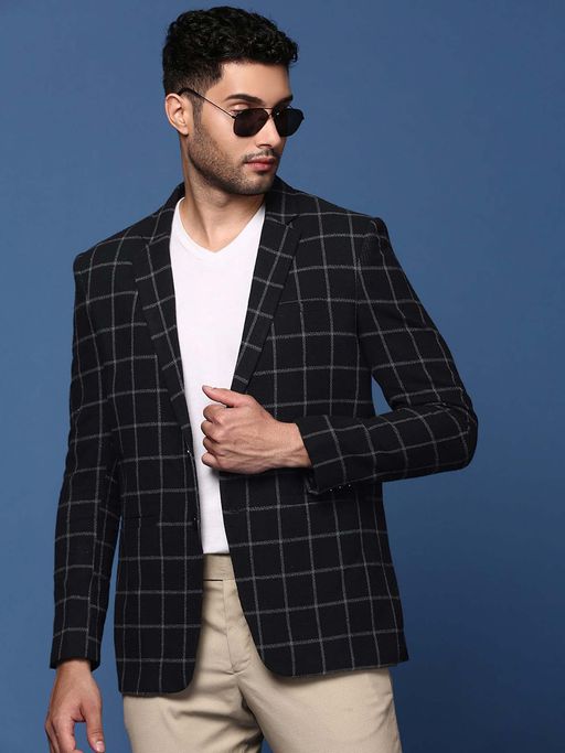 SHOWOFFFF Mens Black Slim Fit Single Breasted Blazer