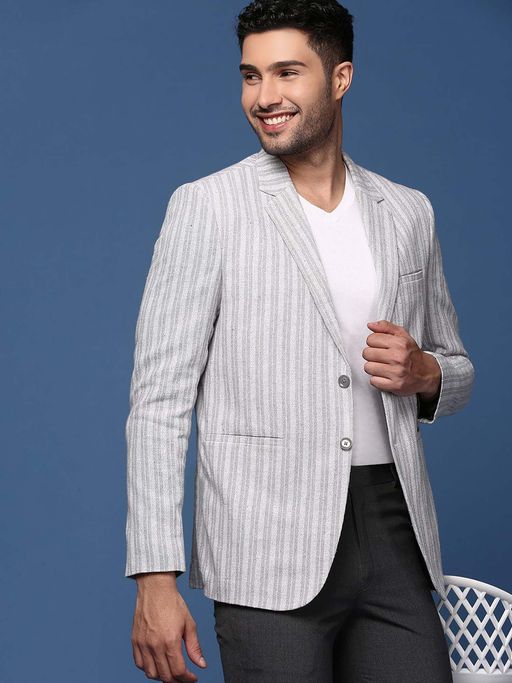 SHOWOFFFF Mens Grey Slim Fit Single Breasted Blazer