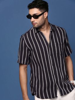 SHOWOFF - Mens Striped Navy Blue Slim Fit Shirt