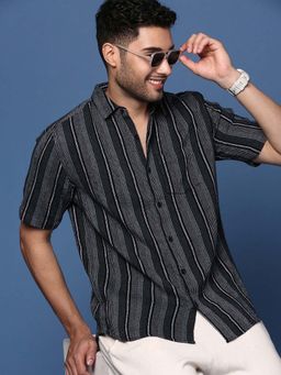 SHOWOFF - Mens Striped Black Slim Fit Shirt