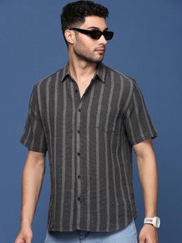 SHOWOFF - Mens Striped Grey Slim Fit Shirt