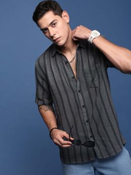 SHOWOFF - Mens Striped Grey Slim Fit Shirt