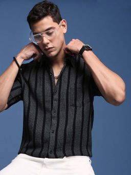 SHOWOFF - Mens Striped Grey Slim Fit Shirt
