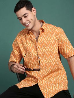 SHOWOFF - Mens Abstract Orange Slim Fit Shirt