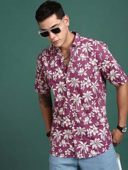 SHOWOFF - Mens Floral Pink Slim Fit Shirt
