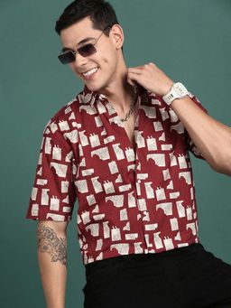 SHOWOFF - Mens Printed Maroon Slim Fit Shirt