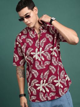 SHOWOFF - Mens Printed Maroon Slim Fit Shirt