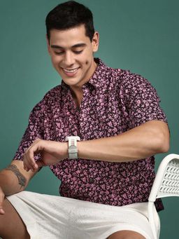 SHOWOFF - Mens Floral Wine Slim Fit Shirt