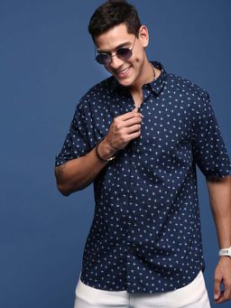 SHOWOFF - Mens Printed Navy Blue Slim Fit Shirt