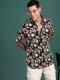 SHOWOFF - Mens Floral Black Slim Fit Shirt