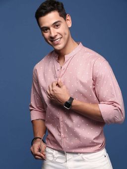 SHOWOFF - Mens Mandarin Collar Polka Dots Pink Slim Fit Shirt