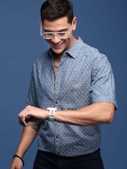 SHOWOFFFF - Mens Ethnic Motifs Blue Slim Fit Shirt