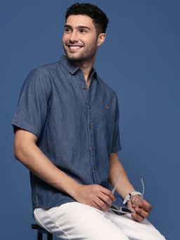 SHOWOFF - Mens Solid Blue Slim Fit Shirt