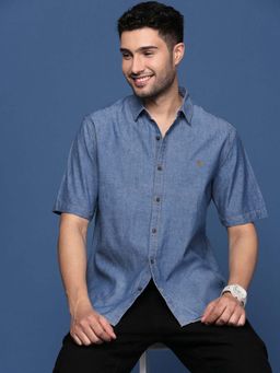 SHOWOFF - Mens Solid Blue Slim Fit Shirt