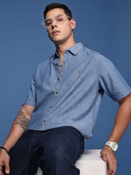 SHOWOFF - Mens Solid Blue Slim Fit Shirt