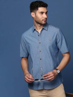 SHOWOFF - Mens Solid Blue Slim Fit Shirt