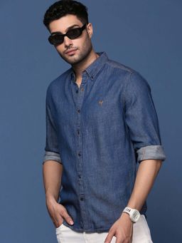 SHOWOFF - Mens Collared Solid Navy Blue Slim Fit Shirt