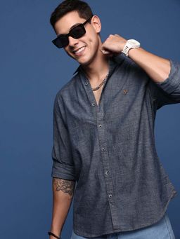 SHOWOFF - Mens Solid Navy Blue Slim Fit Shirt