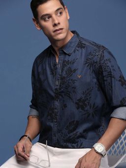 SHOWOFF - Mens Floral Navy Blue Slim Fit Shirt