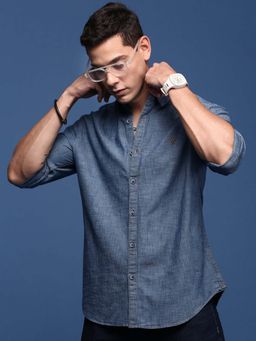 SHOWOFF - Mens Solid Blue Slim Fit Shirt