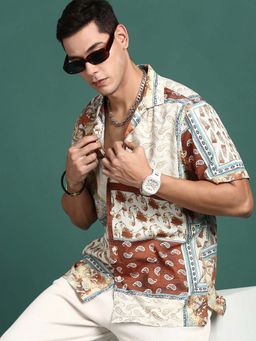 SHOWOFFFF - Mens Cuban Collar Floral Multi-Color Relaxed Fit Shirt
