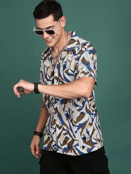 SHOWOFF - Mens Cuban Collar Printed Multi-Color Relaxed Fit Shirt