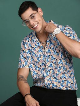 SHOWOFF - Mens Cuban Collar Floral Multi Relaxed Fit Shirt