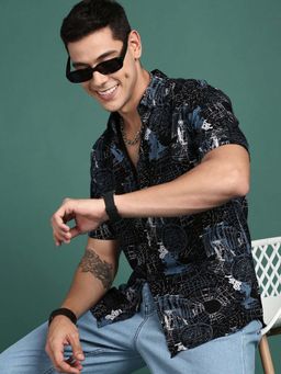 SHOWOFF - Mens Printed Black Slim Fit Shirt