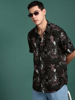 SHOWOFF - Mens Printed Black Slim Fit Shirt
