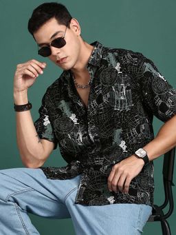 SHOWOFF - Mens Printed Black Slim Fit Shirt