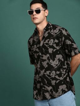 SHOWOFFFF - Mens Printed Black Slim Fit Shirt