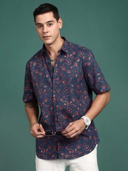 SHOWOFF - Mens Printed Navy Blue Slim Fit Shirt