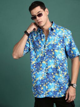 SHOWOFF - Mens Printed Blue Slim Fit Shirt