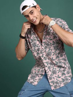 SHOWOFF - Mens Floral Pink Slim Fit Shirt