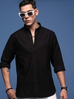 SHOWOFFFF - Mens Collared Solid Black Slim Fit Shirt