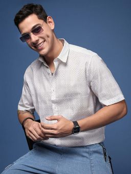 SHOWOFF - Mens Micro Print White Slim Fit Shirt