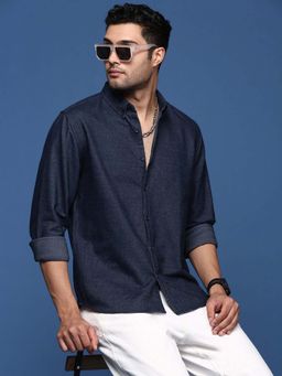 SHOWOFF - Mens Solid Slim Fit Navy Blue Shirt