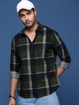 SHOWOFFFF - Mens Checked Slim Fit Green Shirt