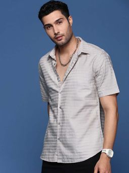 SHOWOFFFF - Mens Stripes Slim Fit Grey Shirt