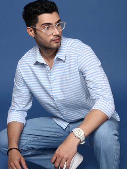 SHOWOFF - Mens Stripes Slim Fit Blue Shirt
