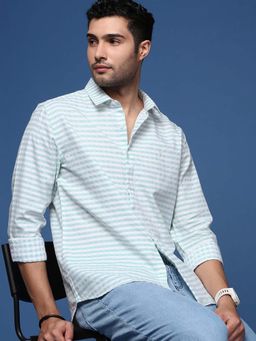 SHOWOFF - Mens Stripes Slim Fit Sea Green Shirt
